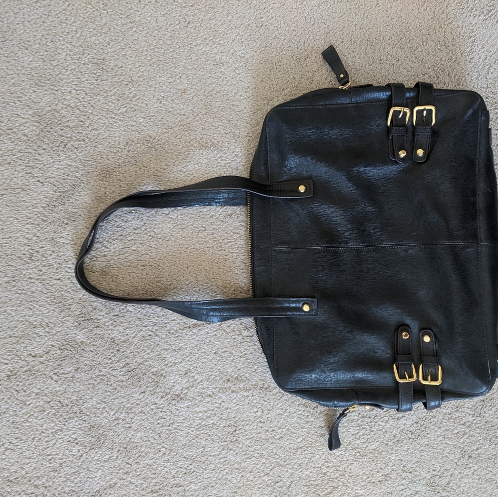 Lodis black leather laptop bag